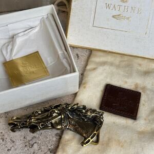 Wathne Vintage Equestrian Horse Racing Antique Brass Belt Buckle NIB